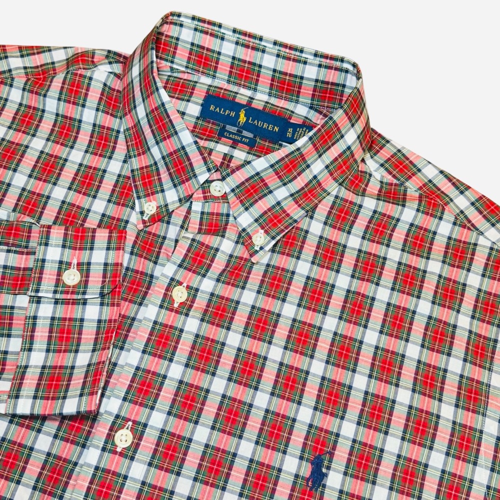 Ralph Lauren Mens XL Classic Fit Plaid Button Down Shirt Red Cotton Long Sleeve